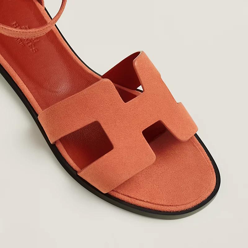 Giày Hermes Santorini Sandal Nữ Cam Đen